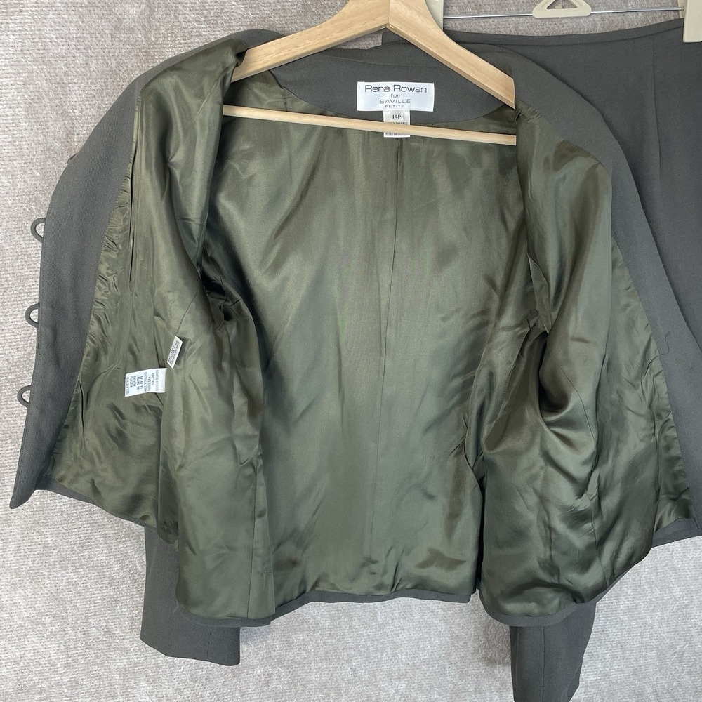 Rena Rowan for Saville Women's 2PC Skirt Suit 14P Olive Green Lined Career Set - Picture 7 of 14